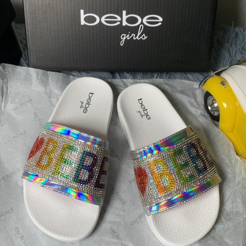 Bebe Girls’ Slip-On White Multicolor Slide